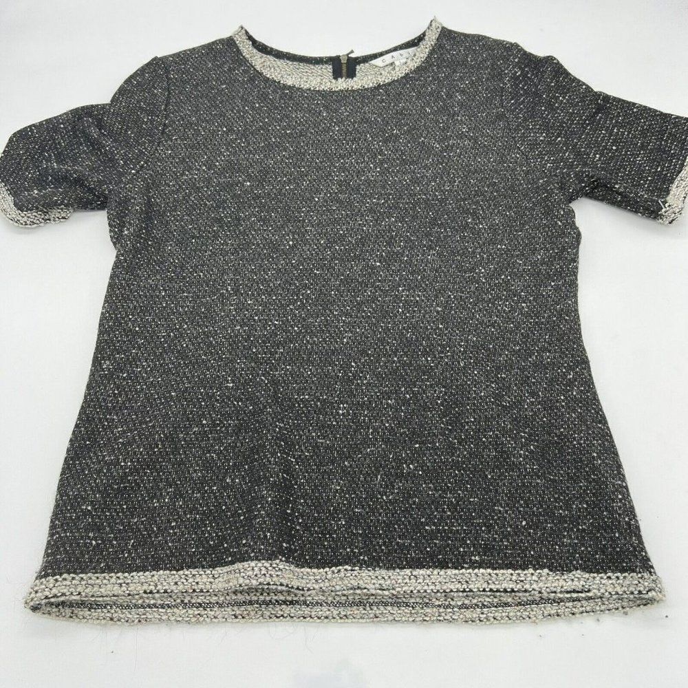 Cabi Coco Shell Short Sleeved Sweater Grey Speckled Top Size Large